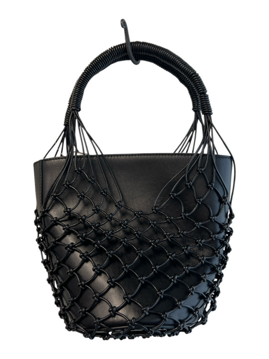 J Crew Black Cow Leather Netting Top Handle Drawstring bucket bag Bag Black / S