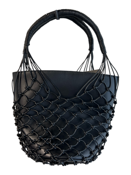 J Crew Black Cow Leather Netting Top Handle Drawstring bucket bag Bag Black / S