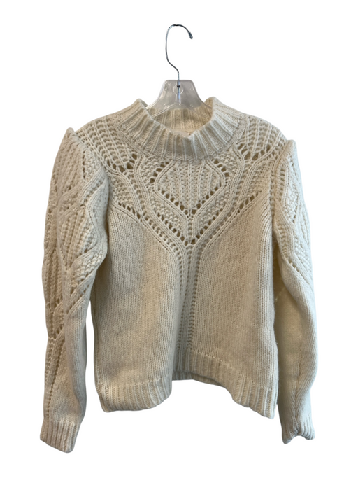 Ba&sh Size 2 Cream Wool & Alpaca Cable Knit High Neck Long Sleeve Sweater Cream / 2