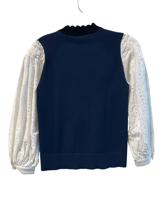 Veronica Beard Size XS Navy & white Viscose Blend Long Sleeve Eyelet Ribbed Top Navy & white / XS