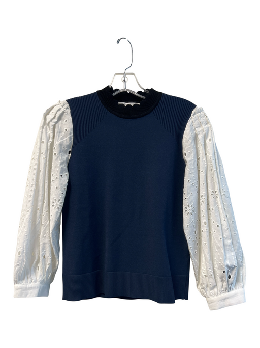 Veronica Beard Size XS Navy & white Viscose Blend Long Sleeve Eyelet Ribbed Top Navy & white / XS