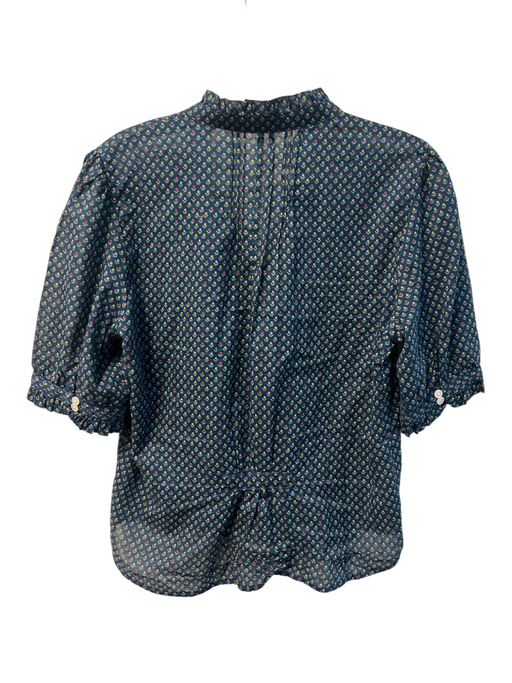 Birds of Paradis Size XS Blue & Multi Cotton All Over Print Button Down Top Blue & Multi / XS