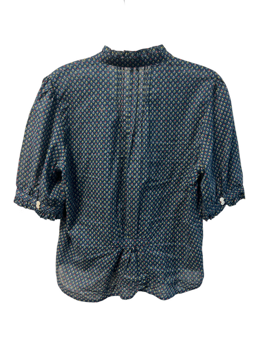 Birds of Paradis Size XS Blue & Multi Cotton All Over Print Button Down Top Blue & Multi / XS