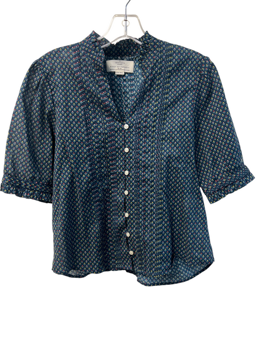 Birds of Paradis Size XS Blue & Multi Cotton All Over Print Button Down Top Blue & Multi / XS