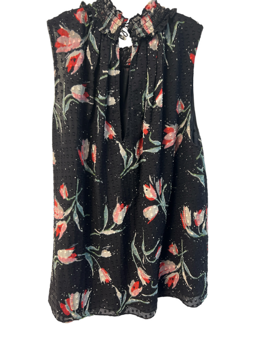 Rebecca Taylor Size 2 Black, Pink & Green Silk & Cotton Lined Flowers Top Black, Pink & Green / 2