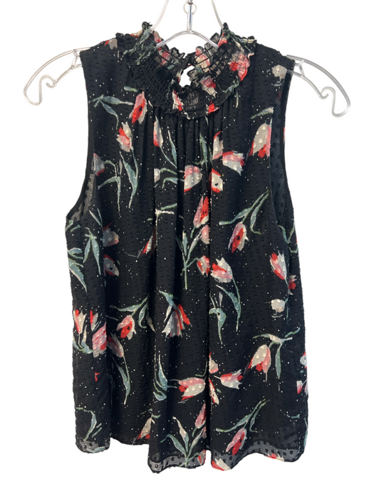 Rebecca Taylor Size 2 Black, Pink & Green Silk & Cotton Lined Flowers Top Black, Pink & Green / 2