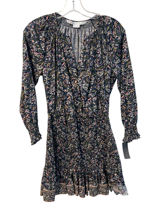 Veronica Beard Size 0 Navy & Multi Cotton Paisley Print Deep V neck Dress Navy & Multi / 0