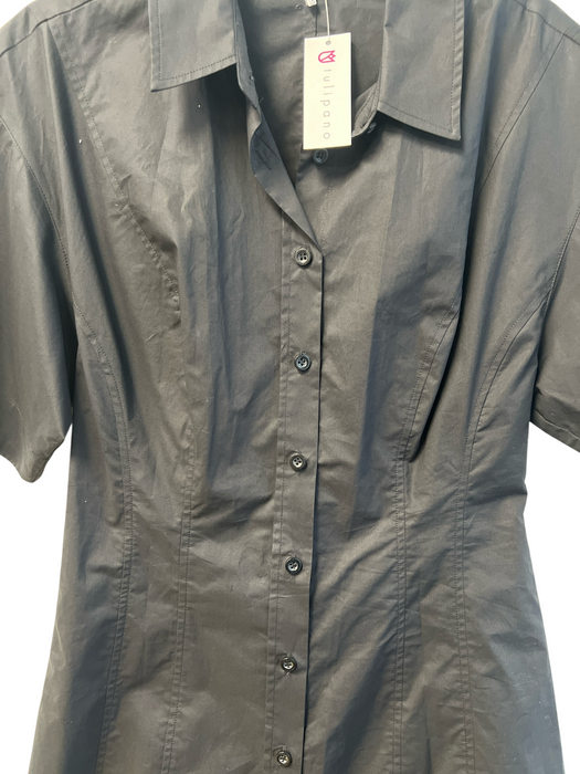 Frame Size XS Black Organic Cotton Short Sleeve Button Down Collar Dress Black / XS