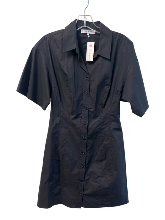 Frame Size XS Black Organic Cotton Short Sleeve Button Down Collar Dress Black / XS