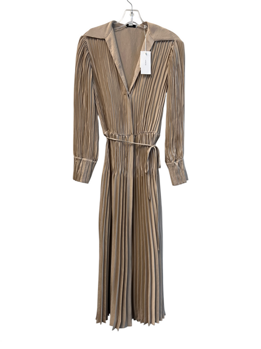 Vince Size XS Light Tan Polyester Button Down Acordian Pleated Collar Dress Light Tan / XS