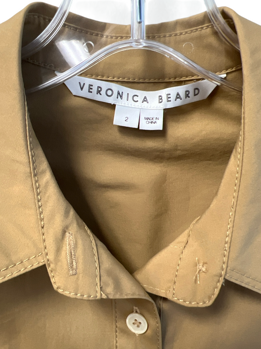 Veronica Beard Size 2 Light Brown Cotton Attached Belt Collar Button Down Dress Light Brown / 2