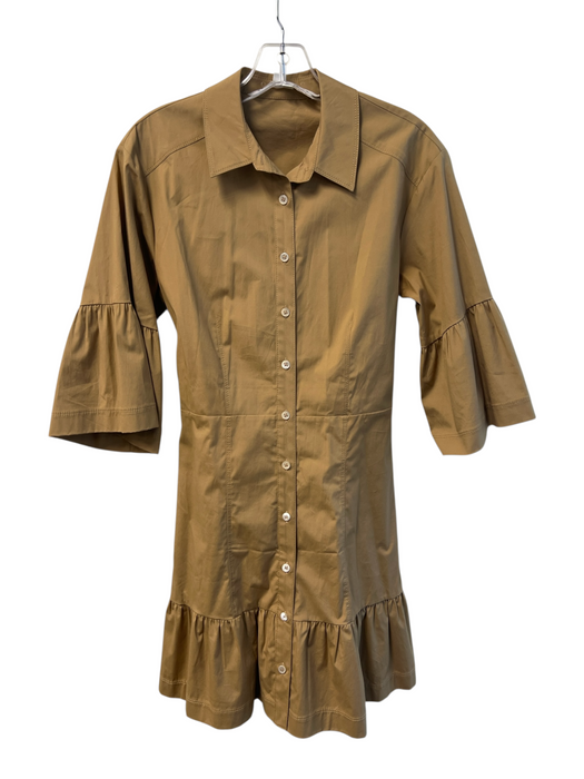 Veronica Beard Size 2 Light Brown Cotton Attached Belt Collar Button Down Dress Light Brown / 2