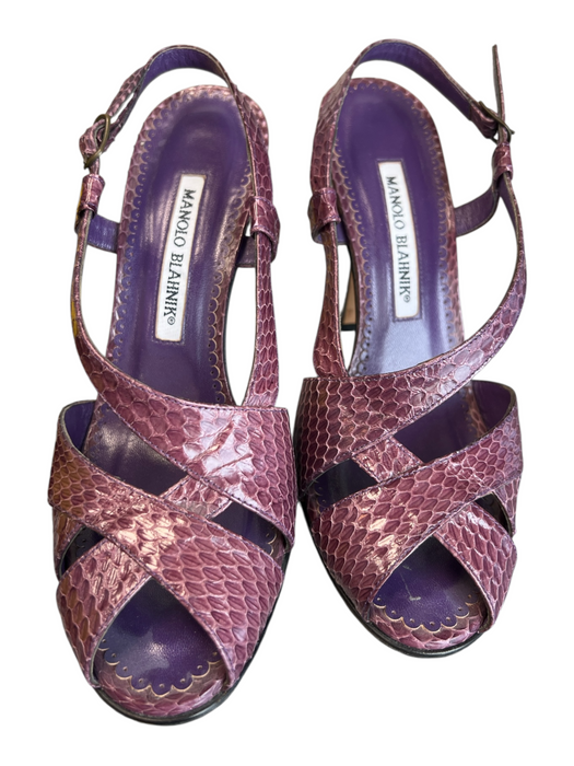 Manolo Blahnik Shoe Size 36.5 Purple Snake Skin Peep Toe High Heel Shoes Purple / 36.5