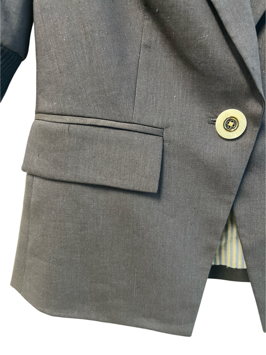 Veronica Beard Size 0 Midnight Navy Linen Blend 1 Button Half Sleeve Blazer Midnight Navy / 0