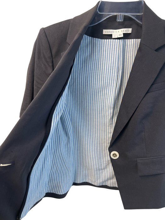 Veronica Beard Size 0 Midnight Navy Linen Blend 1 Button Half Sleeve Blazer Midnight Navy / 0