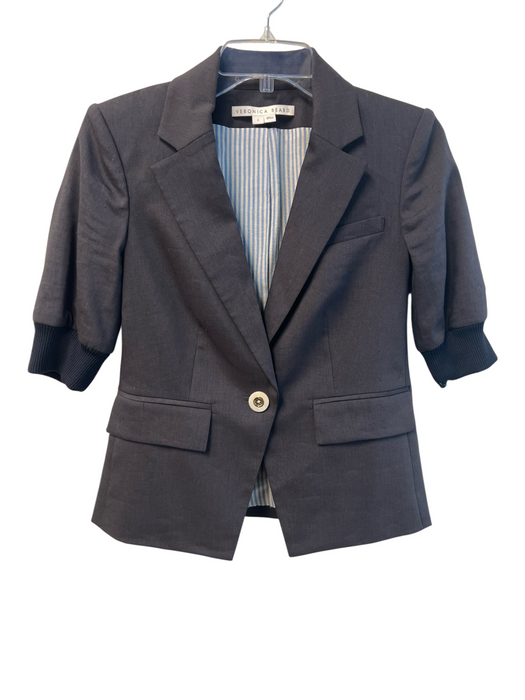 Veronica Beard Size 0 Midnight Navy Linen Blend 1 Button Half Sleeve Blazer Midnight Navy / 0