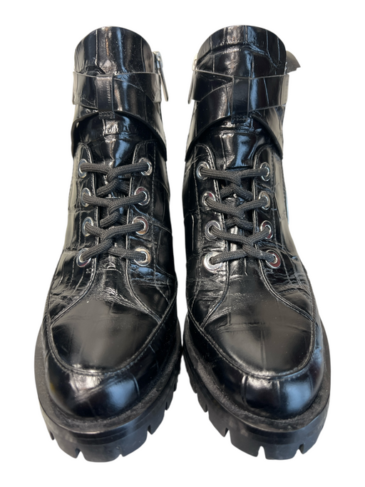 3.1 Phillip Lim Shoe Size 36.5 Black Leather Lace Up Side Zip Lug Sole Booties Black / 36.5