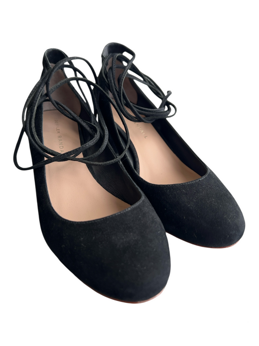 Loeffler Randall Shoe Size 6 Black Suede Almond Toe Block Heel Wrap Ankle Shoes Black / 6