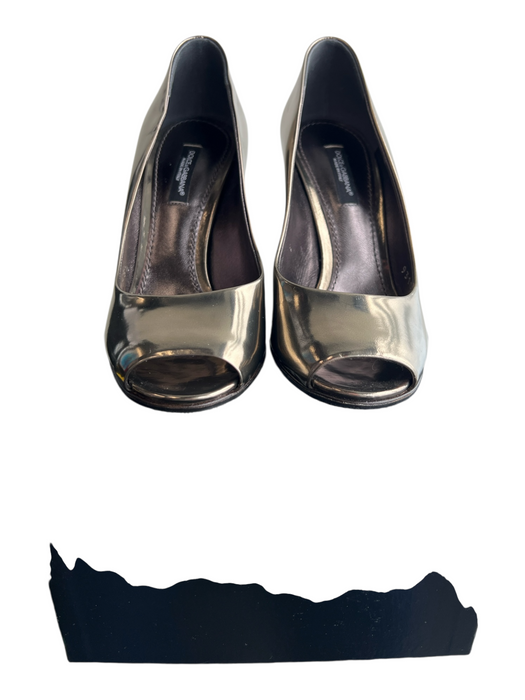Dolce & Gabbana Shoe Size 35.5 Metallic Silver Leather Stiletto Peep Toe Shoes Metallic Silver / 35.5