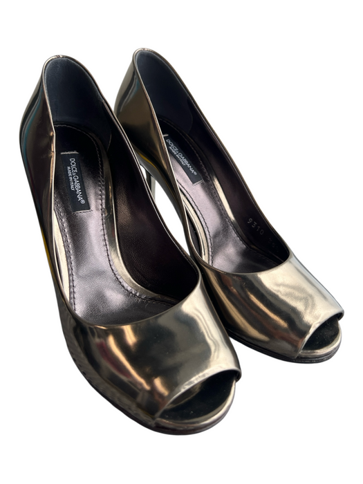 Dolce & Gabbana Shoe Size 35.5 Metallic Silver Leather Stiletto Peep Toe Shoes Metallic Silver / 35.5