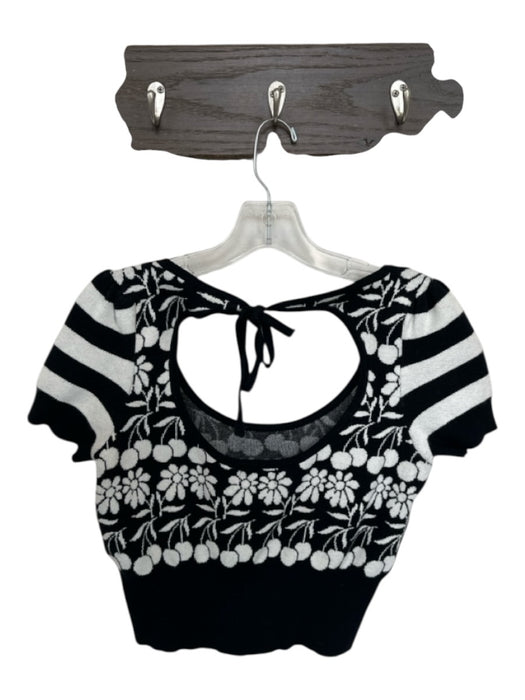 Maeve Size XS Black & White Viscose Blend Flowers Cherries Tie Back Top Black & White / XS