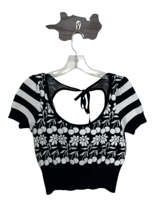 Maeve Size XS Black & White Viscose Blend Flowers Cherries Tie Back Top Black & White / XS