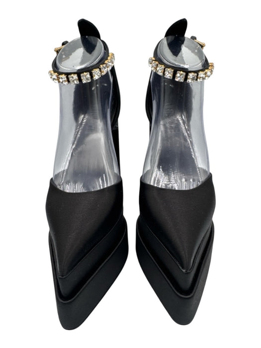 Versace Shoe Size 38.5 Black Satin Platform Pointed Toe Ankle Buckle Pumps Black / 38.5