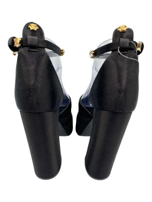 Versace Shoe Size 38.5 Black Satin Platform Pointed Toe Ankle Buckle Pumps Black / 38.5