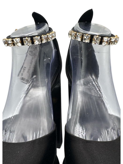Versace Shoe Size 38.5 Black Satin Platform Pointed Toe Ankle Buckle Pumps Black / 38.5