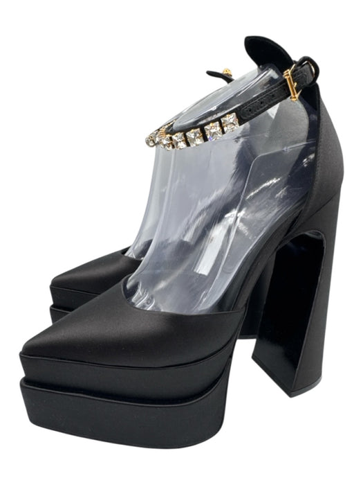 Versace Shoe Size 38.5 Black Satin Platform Pointed Toe Ankle Buckle Pumps Black / 38.5
