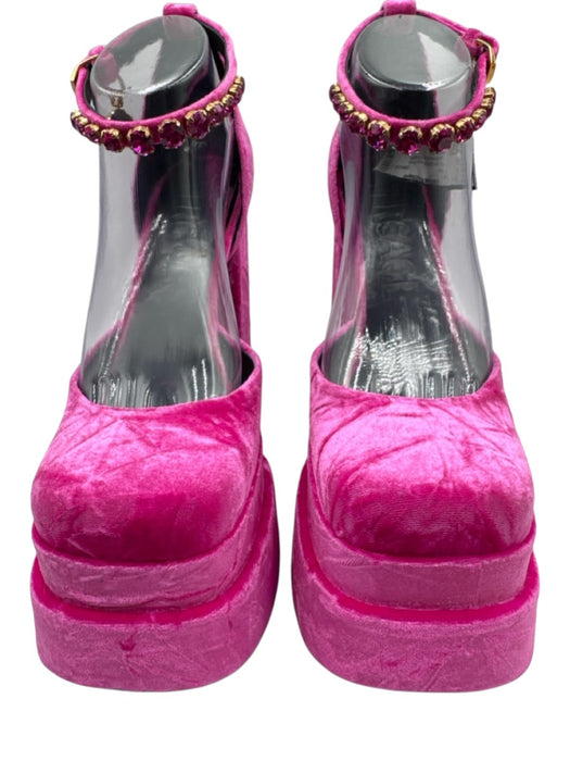 Versace Shoe Size 39 Pink Velvet Platform Square Toe Crystal Embellished Pumps Pink / 39