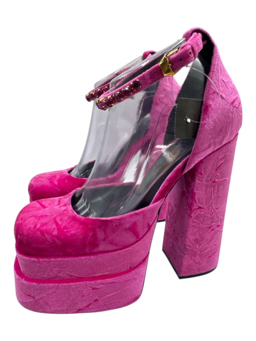 Versace Shoe Size 39 Pink Velvet Platform Square Toe Crystal Embellished Pumps Pink / 39