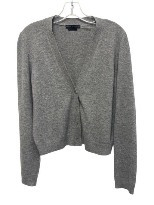 Alice + Olivia Light Gray Cashmere Button Down Long Sleeve Cardigan Light Gray