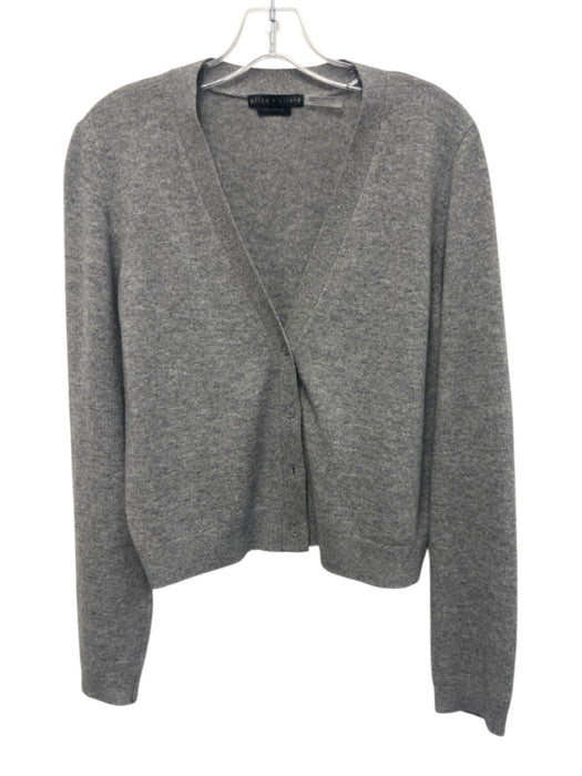 Alice + Olivia Light Gray Cashmere Button Down Long Sleeve Cardigan Light Gray