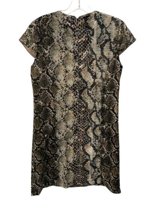 Elie Tahari Size 6 Black, White, Beige Polyester Cap Sleeve Snake Print Dress Black, White, Beige / 6
