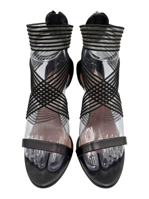 Alaia Shoe Size 37.5 Black Leather Cord Criss Cross Back Zip Heel Sandals Black / 37.5