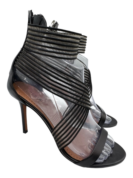 Alaia Shoe Size 37.5 Black Leather Cord Criss Cross Back Zip Heel Sandals Black / 37.5
