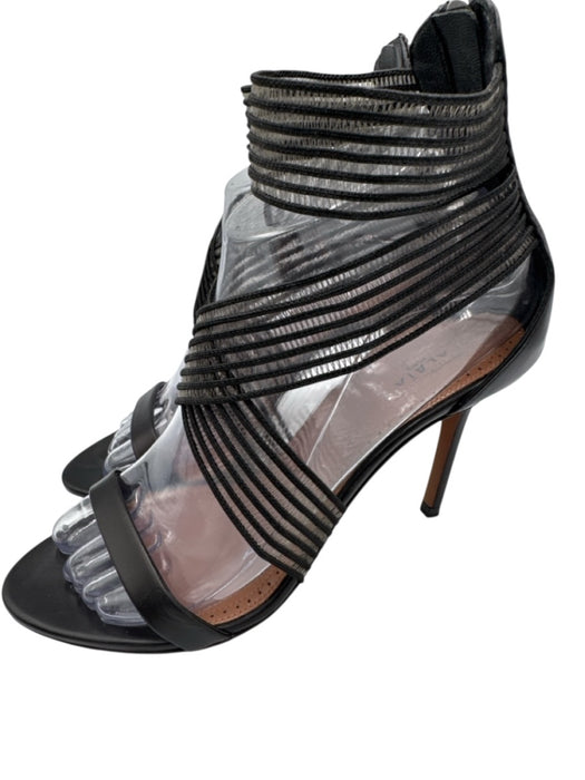 Alaia Shoe Size 37.5 Black Leather Cord Criss Cross Back Zip Heel Sandals Black / 37.5
