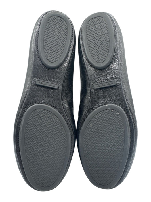 Tory Burch Shoe Size 8 Black Leather Crinkle Monogram Rhinestone Flats Black / 8