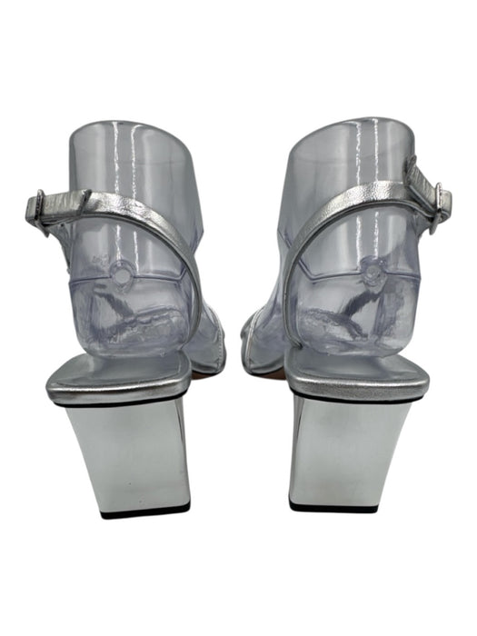 Maje Shoe Size 37 Silver Leather Square Toe Double Strap Ankle Buckle Sandals Silver / 37