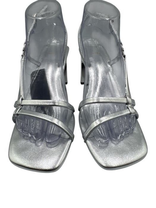 Maje Shoe Size 37 Silver Leather Square Toe Double Strap Ankle Buckle Sandals Silver / 37