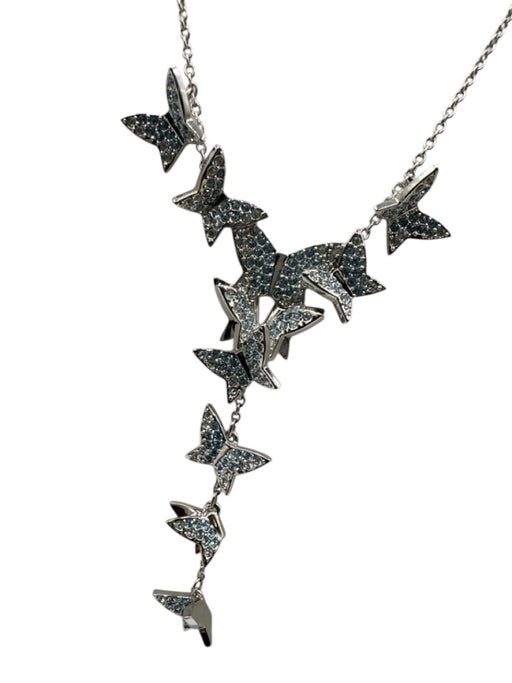 Swarovski Light Blue & Silver Metal Dainty Chain Butterflies Lariat Necklace Light Blue & Silver