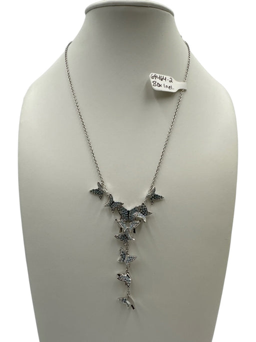 Swarovski Light Blue & Silver Metal Dainty Chain Butterflies Lariat Necklace Light Blue & Silver
