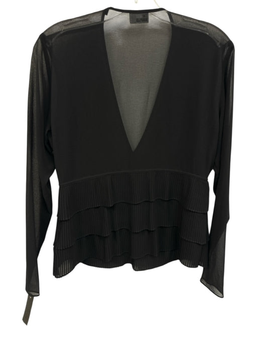 The Kooples Size S Black Polysatin Blend Semi Sheer Pleated Tiered Top Black / S