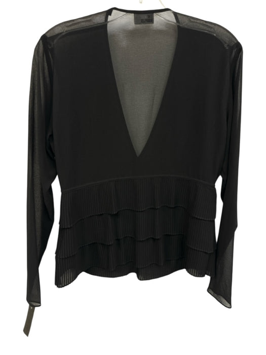 The Kooples Size S Black Polysatin Blend Semi Sheer Pleated Tiered Top Black / S
