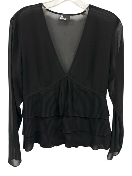 The Kooples Size S Black Polysatin Blend Semi Sheer Pleated Tiered Top Black / S