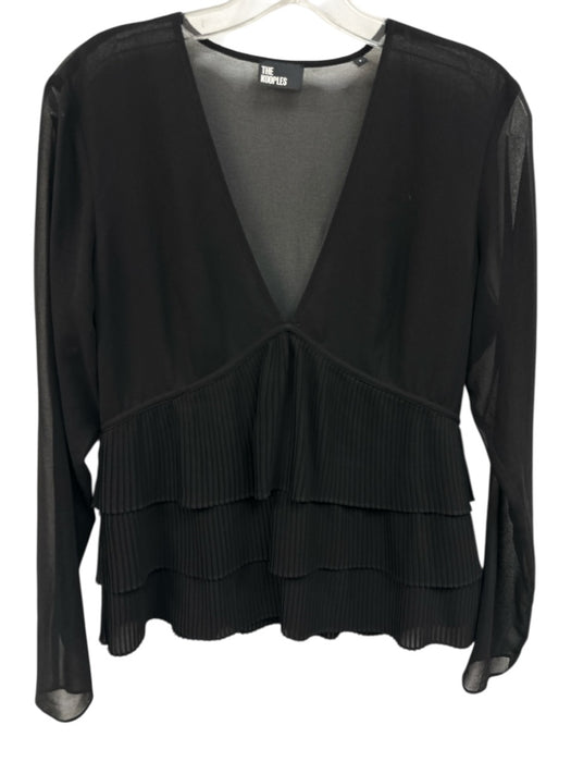 The Kooples Size S Black Polysatin Blend Semi Sheer Pleated Tiered Top Black / S