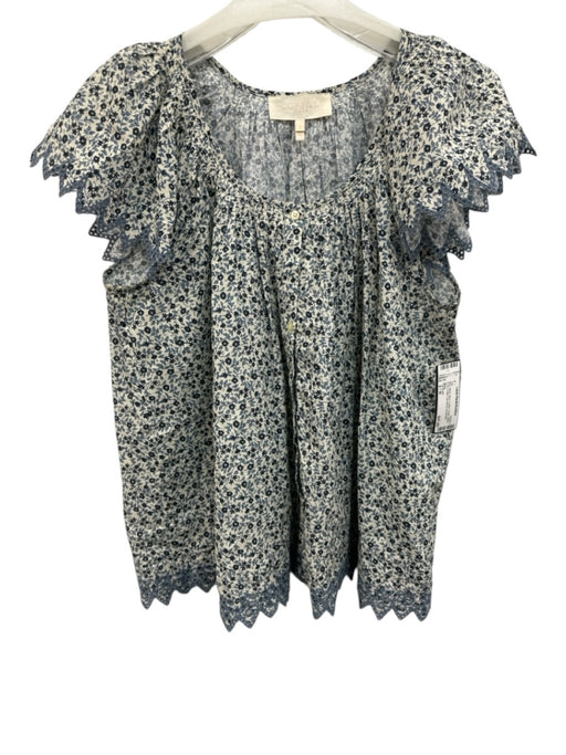 The Great Size 2 / M Blue, White, Black Cotton Floral Button Front Top Blue, White, Black / 2 / M