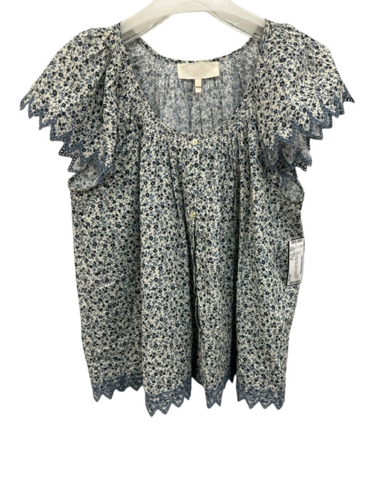 The Great Size 2 / M Blue, White, Black Cotton Floral Button Front Top Blue, White, Black / 2 / M