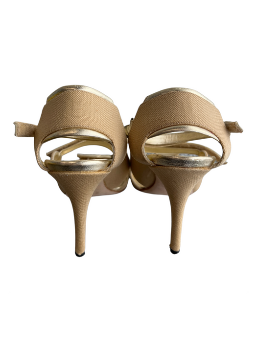 Manolo Blahnik Shoe Size 36.5 Metallic Gold Leather & Linen open toe Shoes Metallic Gold / 36.5